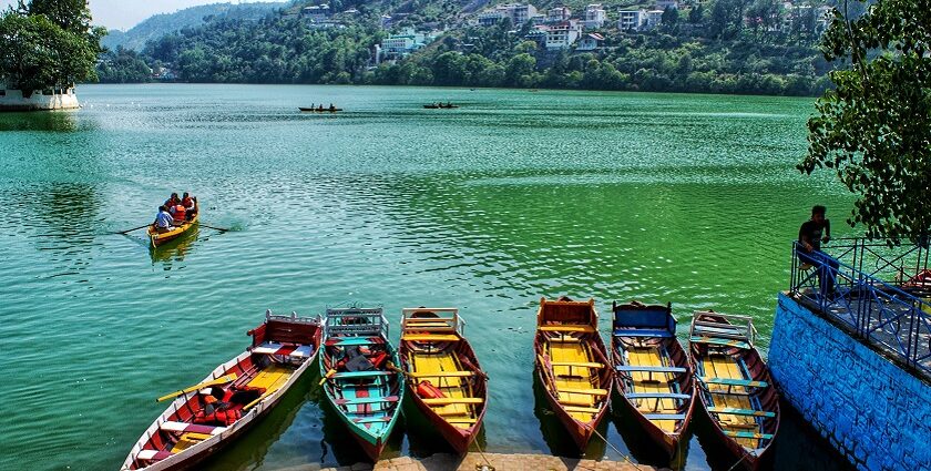 View of Bhimtal Lake, a peaceful quiet destination for adventurous treks or small villages.