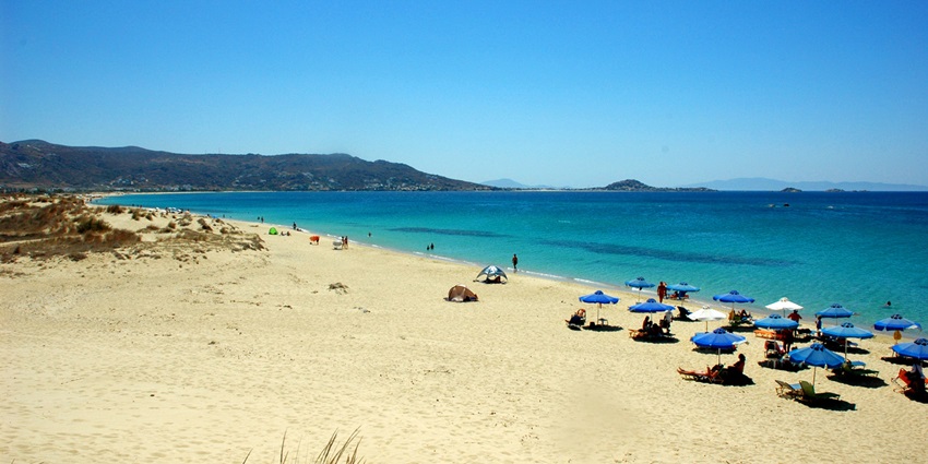 A breathtaking view of Plaka Beach, one of the serene beaches in Greece, in October.