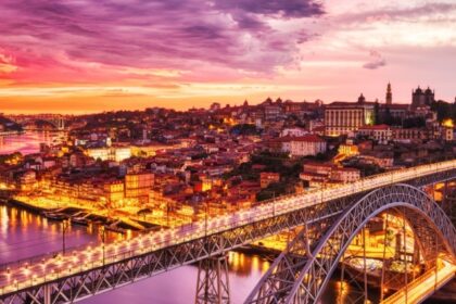 A vibrant view of a street in Lisbon, a place to witness the vibrant Portugal nightlife.