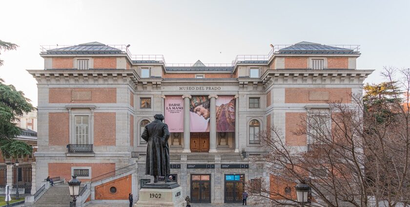 An image of the front View of the historically rich Prado Museum, located in Spain