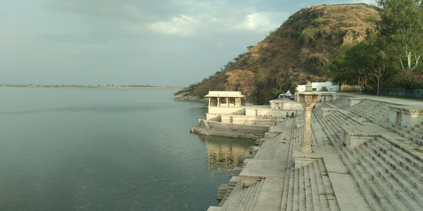Rajsamand Lake with traditional architectural stairs, one of the famous lakes in Rajasthan