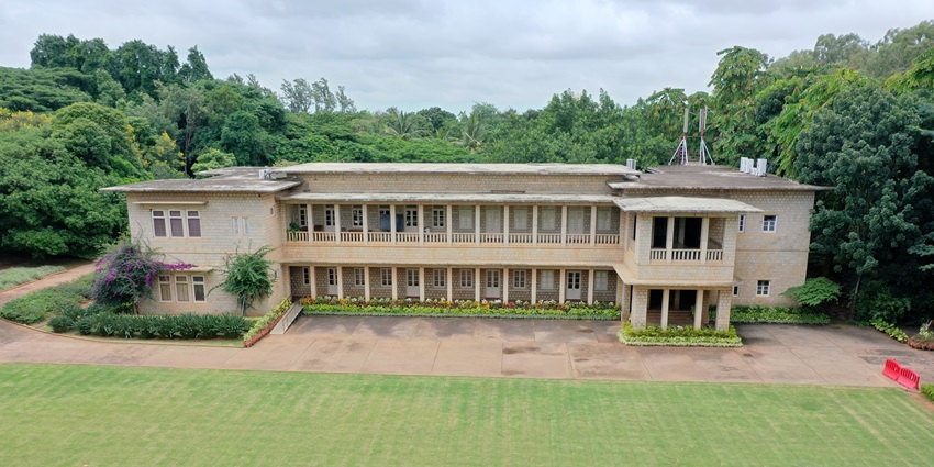 An aerial panoramic view of the Raman Research Institute Museum Building in Bangalore