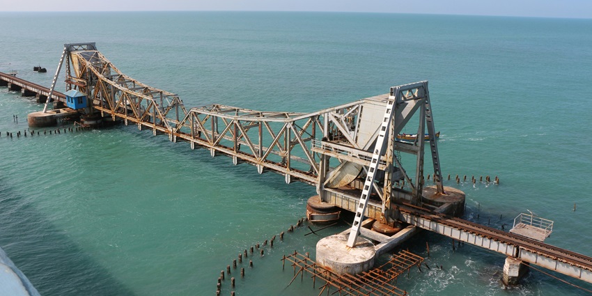 Image of a bridge over water in Rameshwaram - one of the best places to visit in October in South India
