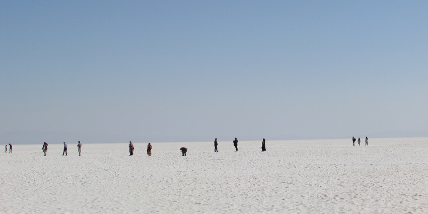 An image of the white salt desert of Rann of Kutch during the Rann Utsav.