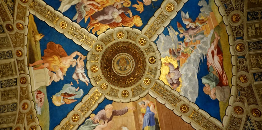 Stunning Renaissance frescoes by Raphael decorate these Vatican rooms.