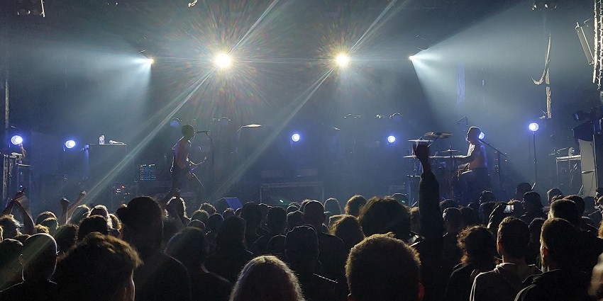 A huge crowd enjoying the concert at Razzmatazz which is the famous Spanish nightclub.