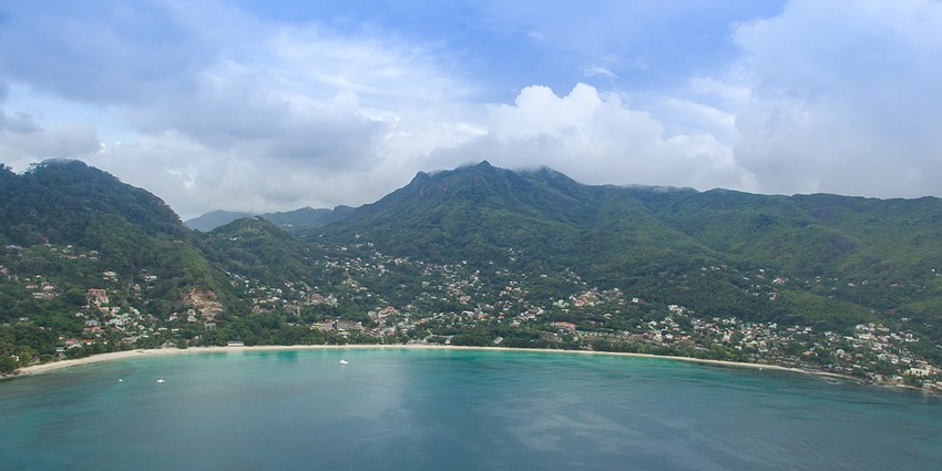 Aerial view of the Beau Vallon, showcasing the various forms of nature in all its glory.