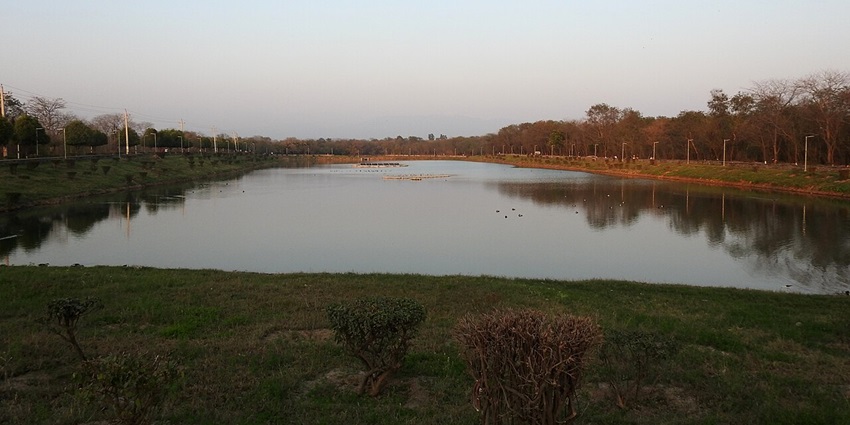 A mesmerising and eye appealing view of sunset over one of the lakes in Guwahati.