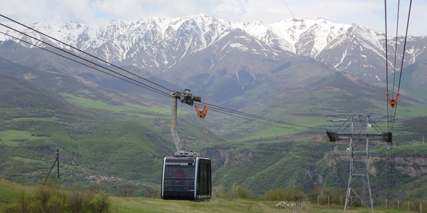 A picture of a cable car tramway in Tatev, riding on which is one of the best things to do in Armenia