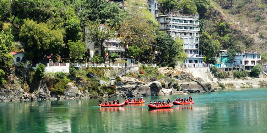 View of group of people on rafting, one of India's best tourist attractions