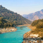 Panoramic view of a beautiful Ganga river valley with picturesque mountains during day time