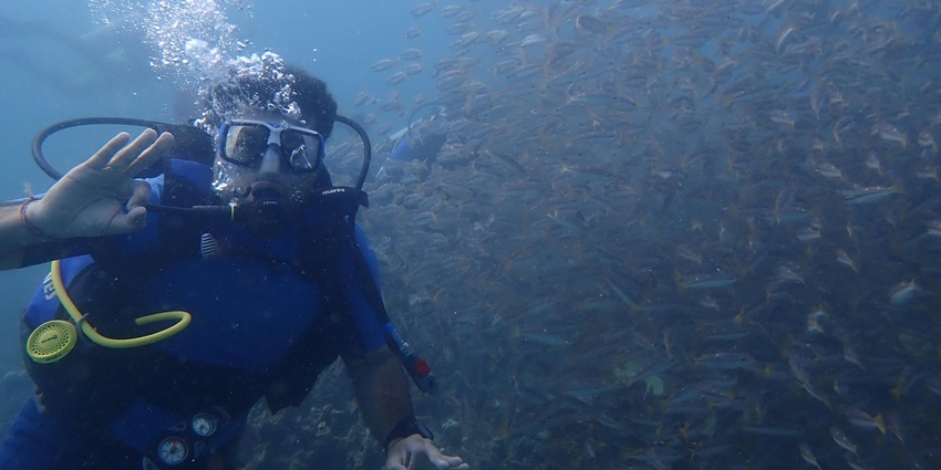 Explore underwater wonders with vibrant marine life, among the adventure sports in Pondicherry.