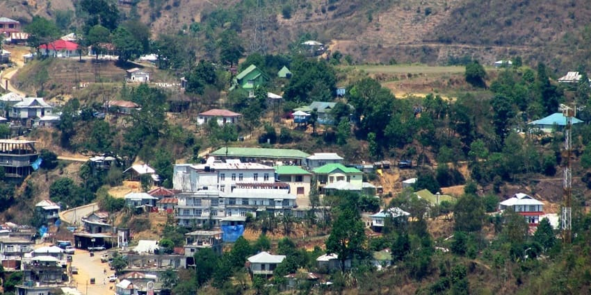 A mesmerising landscape view of the houses on the hills in the town of Serchhip in Mizoram