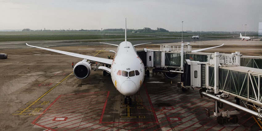 Airplane parked on the runaway in the shed of an airport in Bangladesh