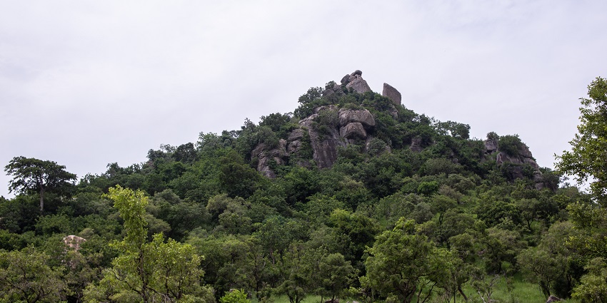 Shai Hills covered in lush greenery inside Shai Hills Resource Reserve in Ghana