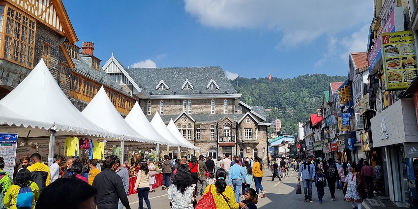 A sea of tourists flock to the Gaiety Heritage Cultural Complex in Shimla District, Himachal Pradesh