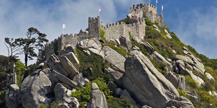 Huge rock boulders at the foothills of Castelo dos Mouros in Sintra, Lisbon, Portugal.