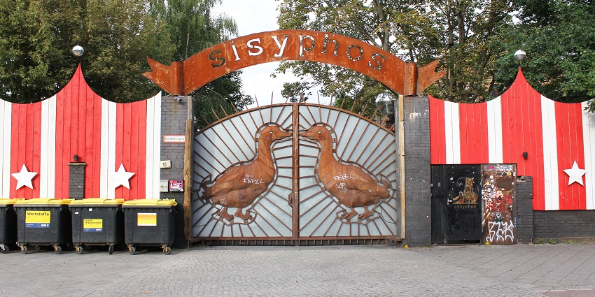 An image showing the entrance of the iconic Sisyphos Nightclub in Berlin, Germany.