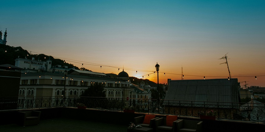 The spectacular view of sunset at Sky Bistro at Ayarwaddy River View Hotel.