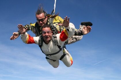 An image showing a person skydiving, capturing the thrill of skydiving in Germany.