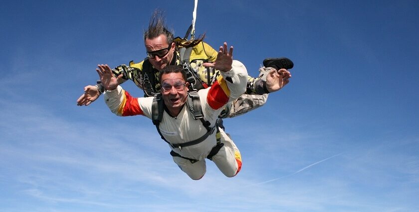 An image showing a person skydiving, capturing the thrill of skydiving in Germany.