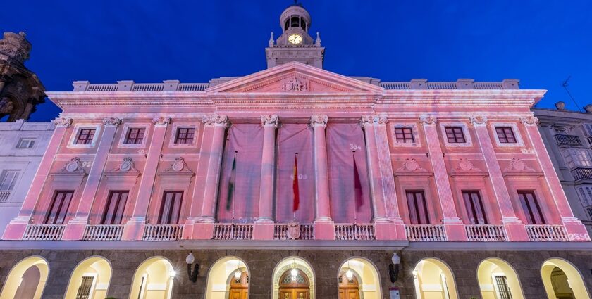 A panoramic view of the town hall of Cádiz in Spain.