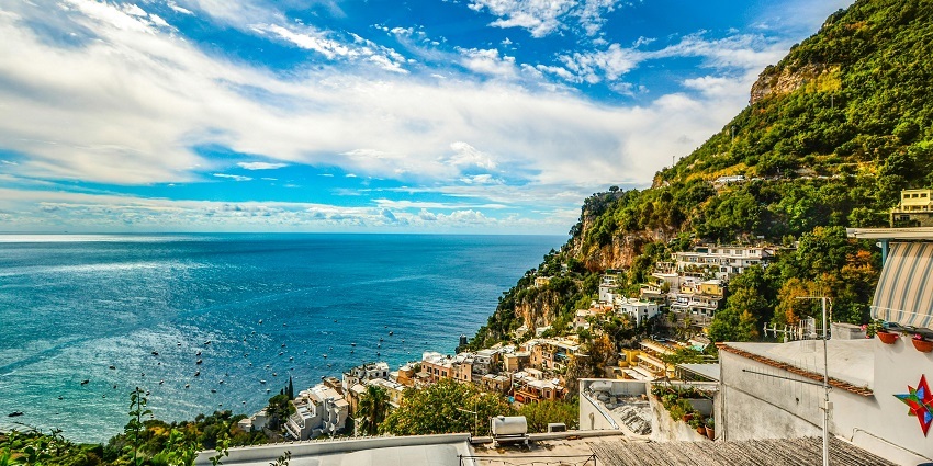 A bird’s eye view of stunning Spiaggia della Chiaia, a top beach in Forio, Italy