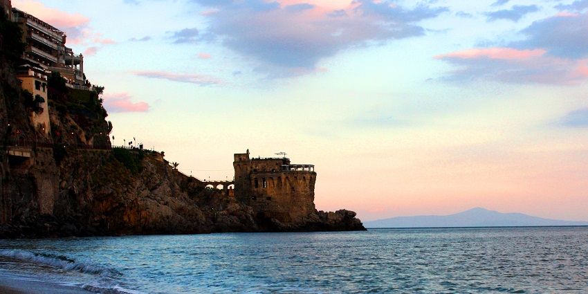 A lovely sunset with pretty hues witnessed at Spiaggia di Maiori Beach near Naples.