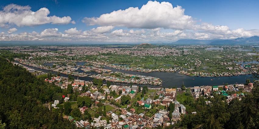 A panoramic view of the lush hill city of Srinagar, which is one of the few hill stations in India with Airport