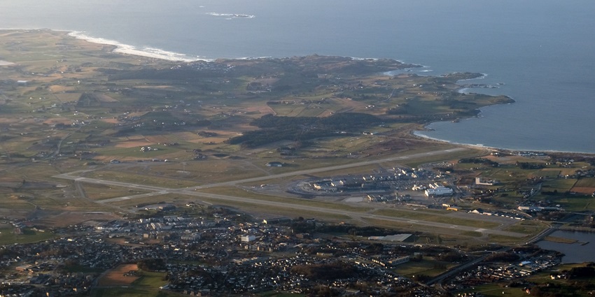An image showcasing the aerial view of Stavanger Airport, a famous airport in Norway.