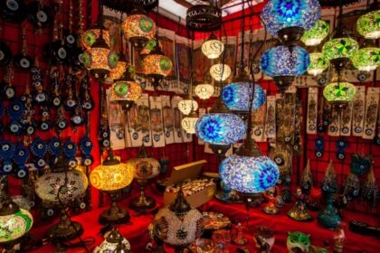 An image of a selection of colourful handicrafts on display at the Surajkund Mela 2025.