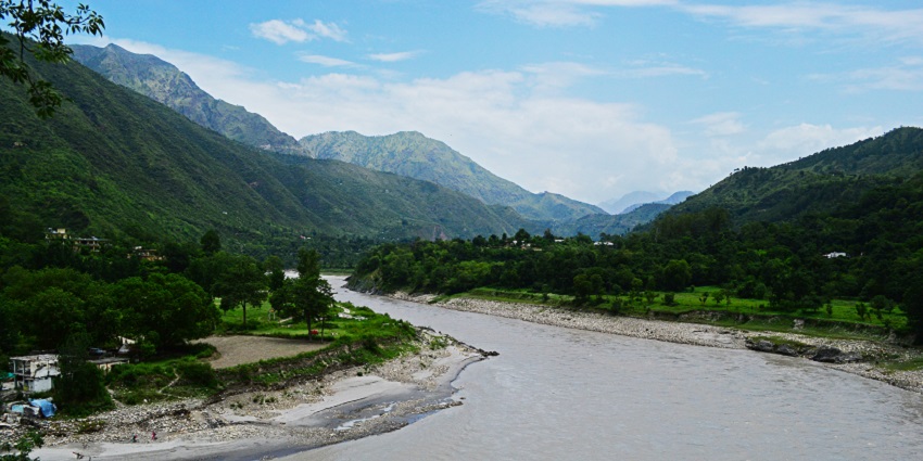 Image of lush Greenery across Sutlej River Valley in India during day time view
