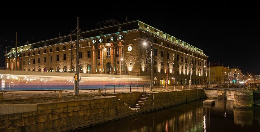 An image showing a full moon over Stockholm, capturing the essence of Sweden nightlife.