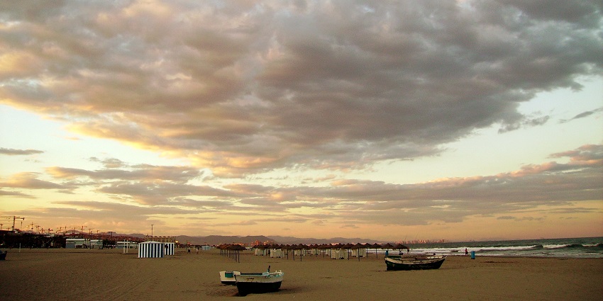 An amazing view of Malvarrosa Beach, located in Valencia, is a golden sand beach.