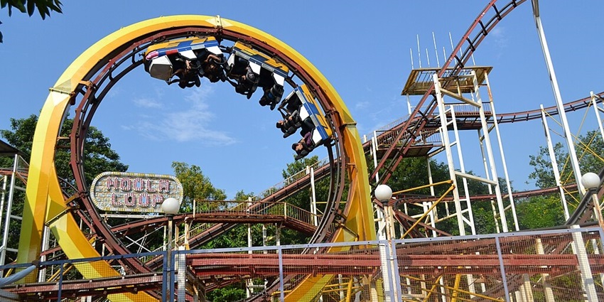 An adventurous ride enjoyed by a couple at Essel Word, a theme park.