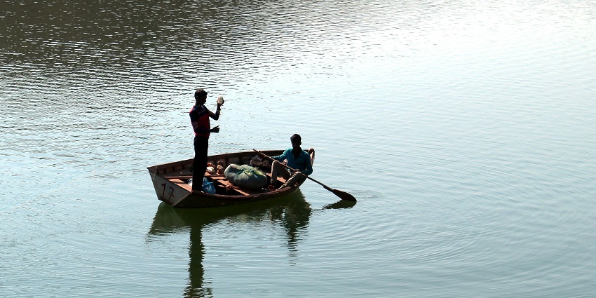 Talab-e-shahi Bari with a small greenish water body, one of the famous lakes in Rajasthan.