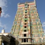 Towering gopuram of Srivilliputhur Andal Temple, as mentioned in the Tamil Nadu travel guide.