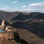 Image of a magnificent view of Tatev monastery during sunset