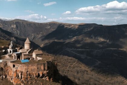 Image of a magnificent view of Tatev monastery during sunset