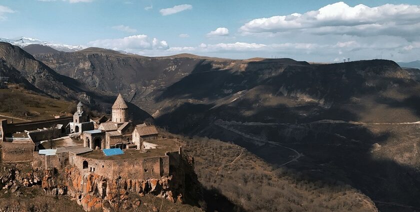 Image of a magnificent view of Tatev monastery during sunset