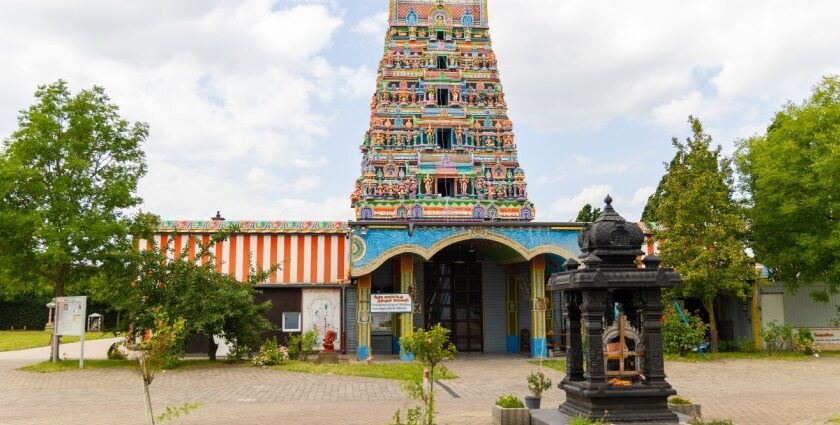 An image showing a view of Sri Kamadchi Ampal Temple, one of the temples in Germany.