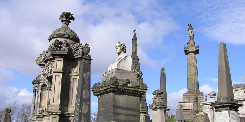 The Glasgow Necropolis, a historic Victorian garden cemetery, is a must-see place to visit in Glasgow