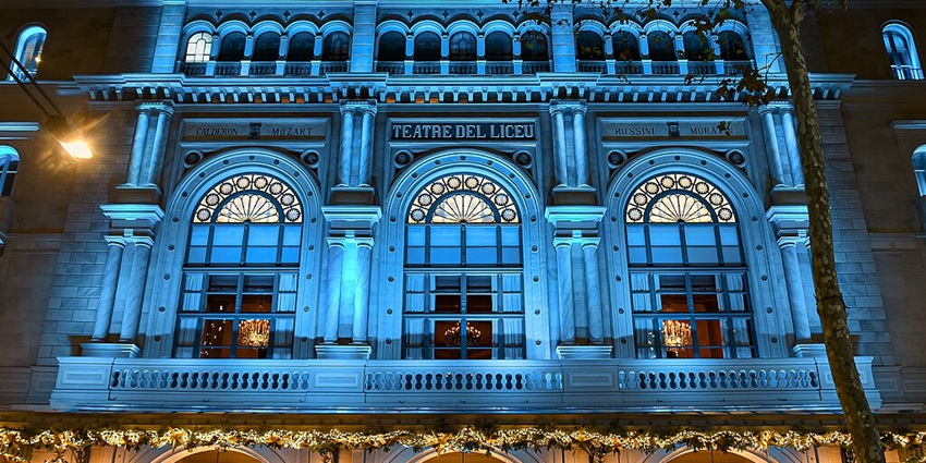 An exterior view of the famous opera house to visit on Valentine’s Day in Barcelona.