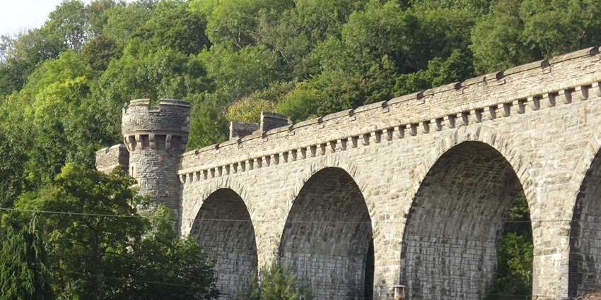 Picturesque train journey through lush countryside and rolling hills