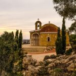 Beautiful coastline in Cyprus with the historic church in the background