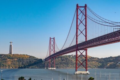 An aerial view of the stunning city of Lisbon and Golden gate bridge - things to do in Lisbon in December