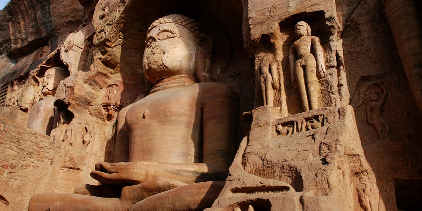 A sculpture in the Mogao caves, rendering a unique view.