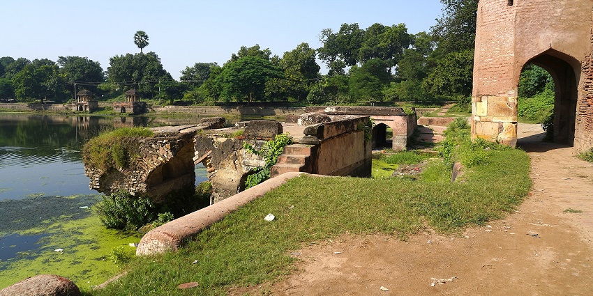 Ruins of a historical fort beside the Anupam Lake in Bihar.