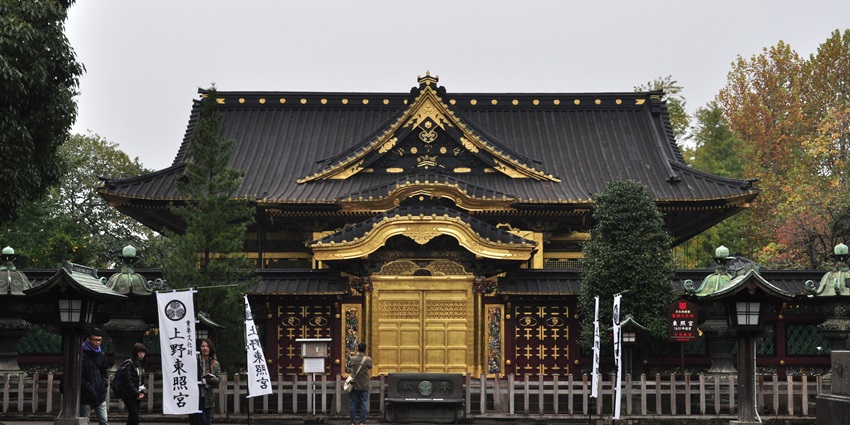 Elaborate shrine honoring Tokugawa Ieyasu with stunning gold detailing