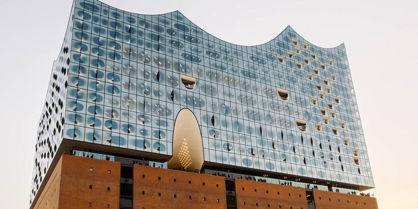 An image showing the iconic Elbphilharmonie plaza, a landmark in Hamburg, Germany.